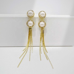 wholesale plata 925 sterling silver western 14k gold earring Wedding party ladies big unique zirconia pearl fashion earrings - Product Image 3