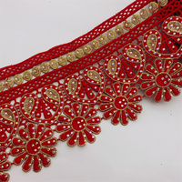 Dentelle africaine en polyester brodée de fleurs 3D, largeur 12 cm, tricot doré
