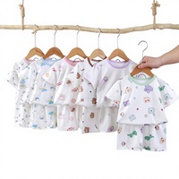 Ensemble d'été à manches courtes imprimé dessin animé pour enfants, garçons et filles, en fibre de cellulose régénérée, fine et douce, idéale pour la climatisation