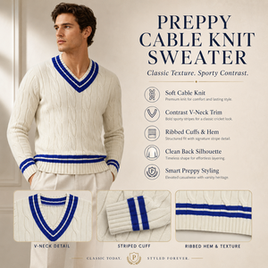 For Cable Knit Breathable Autumn <strong>Cricket</strong> Sweater Men Purple Blue Striped Trim V-Neck Preppy Pullover Tennis <strong>Jumper</strong> - Product Image 3