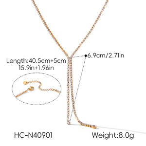 Collar en forma de Y de acero inoxidable chapado en oro de 18 quilates con circonita blanca y rosa, cadena de moda antidesvanecimiento para mujer. - Product Image 5
