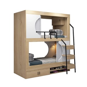 Letti a Castello Moderni in Legno Massello <span class=keywords><strong>su</strong></span> <span class=keywords><strong>Misura</strong></span> con Scaffali Divisori (Letti Doppi), Adatti per Hotel, Scuole e Ospedali. - Product Image 1