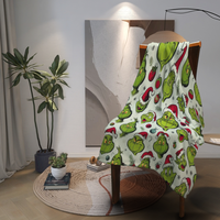 Couverture en flanelle personnalisée de haute qualité, impression 3D, motif Grinch, hiver, confortable, en polaire, anti-boulochage, lavable, Halloween, Noël
