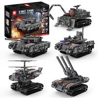 Juego de Bloques de Construcción STEM 5 en 1, Tanque con Control Remoto, Coche, Avión, Cohete, de Plástico ABS, Personalizable