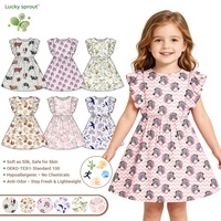Gaun Kasual Anak Perempuan dengan Lengan Mengembang, Motif Sapi & Polkadot, Kerah Bulat, Gaun Musim Panas untuk Aktivitas Sehari-hari di Luar Ruangan