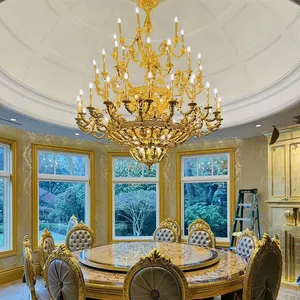 Customized Interior Dining Table Decoration 24K Pure Gold Custom Solid Gold Luxury Chandelier Villa Hotel Ceiling Large Light