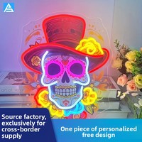 Insegna LED Neon Rossa/Bianca/Gialla a Forma di Teschio con Cappello, Luce Decorativa di Halloween, Luce Notturna per Soggiorno e Camera da Letto, Classificazione IP67