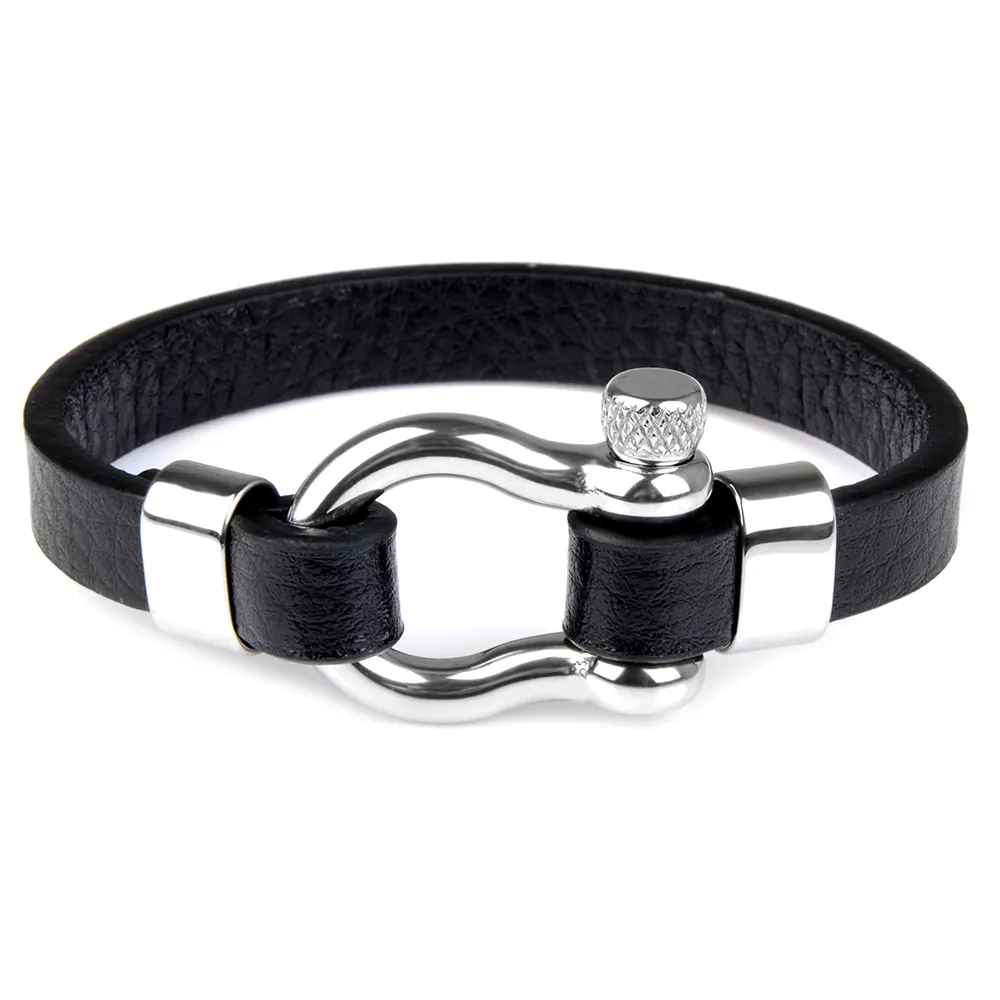 Hot Sale Classic Latest Fashion High End Stainless Steel Genuine Leather Bracelets For Man