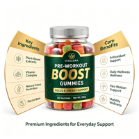 Gummies pré-entraînement en gros pour adolescents et adultes, boost de guarana, caféine, B12, 70 pièces, saveur fruits mélangés, OEM ODM, approvisionnement en vrac