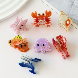 Mini pinces à cheveux en acrylique animaux marins mignons pour femmes, usage quotidien : poulpe, baleine, dauphin, étoile de mer, <span class=keywords><strong>crabe</strong></span>, trompette de plage – Accessoires capillaires - Product Image 2