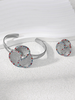 Ensemble de bijoux manchette à pétales irréguliers tendance, zircon multicolore, vente chaude, bracelet ouvert et bague pour femme, idéal pour les fêtes et le quotidien