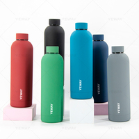 Botella termo aislada de doble pared con impresión personalizada, pintura de goma suave, boca pequeña, botella de agua de acero inoxidable, 500ml, 750ml, 1000ml
