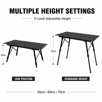 Table de camping pliable en aluminium léger, portable et compacte, avec étagère supplémentaire pour le randonnée en plein air