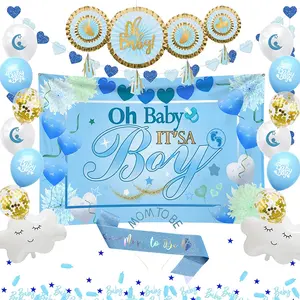 Nicro Oh Baby แม่ของเด็กผู้ชายจะเป็นฉากหลังผ้าคาดผนัง,ของตกแต่งแฟนกระดาษมาลัยบอลลูนอุปกรณ์อาบน้ำเด็กงานปาร์ตี้