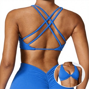 Soutien-gorge de sport noir à maintien élevé et dos croisé, avec logo frontal, style crop top, respirant et à séchage rapide, pour le yoga et l'entraînement, pour femme - Product Image 3