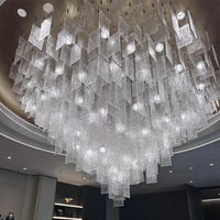 Lustre en aluminium et verre pour salle de banquet, éclairage LED personnalisé pour hall d'hôtel, contrôle sans fil, hauteur réglable