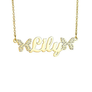 Custom <strong>Name</strong> Jewelry Gold Plated Stainless Steel Full Crystal Double Butterfly L;etters Pendant Necklace Gift <strong>for</strong> Women <strong>Girls</strong> - Product Image 6