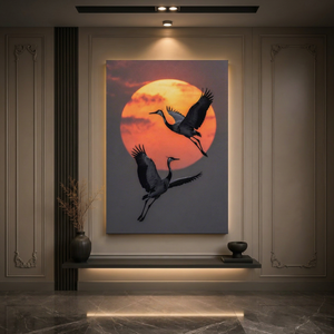 Tableau sur toile Grues Volantes Modernes, Peinture Acrylique Faite à la Main, Décoration Murale Contemporaine, Art Mural Intérieur, Art Acrylique Fait Main - Product Image 1