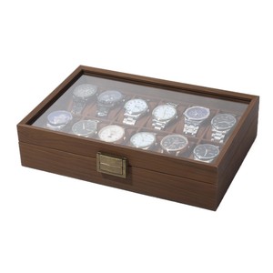 Usine Vente Directe <span class=keywords><strong>Vintage</strong></span> 12 Fentes En Bois De <span class=keywords><strong>Noyer</strong></span> Foncé Montre Organisateur Boîte avec Couvercle En Verre - Product Image 6