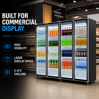 Réfrigérateur commercial à 4 portes vitrées pleine hauteur pour boissons, avec refroidissement par ventilateur, 2-8 °C ° C