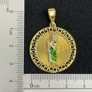 Perhiasan tembaga grosir perhiasan berlapis emas 14k liontin Mary perawan geometris berongga bulat relijius - Product Image 6