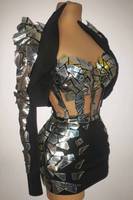 Ensemble 3 pièces sexy avec haut à sequins, jupe et veste pour DJ, danseuse, spectacle sur scène, tenue de festival, robe de soirée mini pour femme