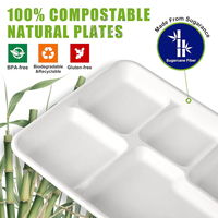 Assiette compartimentée jetable en bagasse de canne à sucre, compostable, écologique, pour la restauration professionnelle (vente en gros)