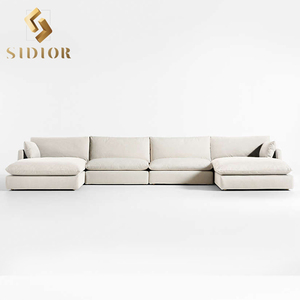 Modernes Daunen feder geschnittenes modulares Schnitts ofa Samts toff Leinens ofa Couch L-förmiges Daunen feder <span class=keywords><strong>sofa</strong></span> mit Ottomane - Product Image 5