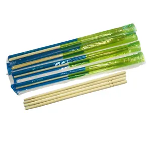 Baguettes jetables en bambou vert naturel, imprimés personnalisés, avec emballage de sac en plastique, prix d'usine, pièces
