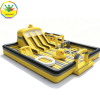 Parc gonflable double toboggan jaune et noir, aire de jeux gonflable commerciale pour enfants
