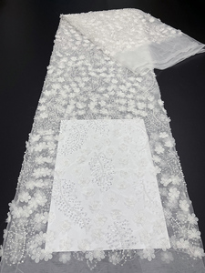 Ren vải nhà máy bán buôn 3D hoa sang trọng màu trắng <span class=keywords><strong>sequin</strong></span> ren vải tinh thể - Product Image 4