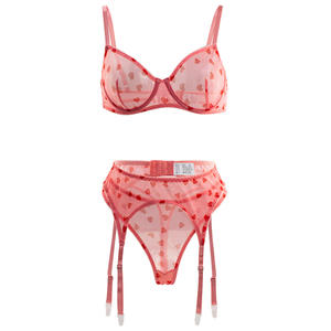 Sujetador fino <span class=keywords><strong>Sexy</strong></span> <span class=keywords><strong>de</strong></span> verano, vestido transparente, calzoncillos, corazón <span class=keywords><strong>de</strong></span> melocotón, Red <span class=keywords><strong>de</strong></span> Spandex, traje <span class=keywords><strong>de</strong></span> mujer, lencería <span class=keywords><strong>Sexy</strong></span>, conjunto <span class=keywords><strong>de</strong></span> tres piezas - Product Image 1