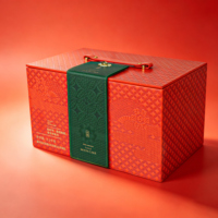 Boîte Cadeau de Luxe en Cuir PU Texturé Orange pour le Festival des Gâteaux de Lune, Coffret de Noël pour Emballage Cadeau de Marques Gastronomiques