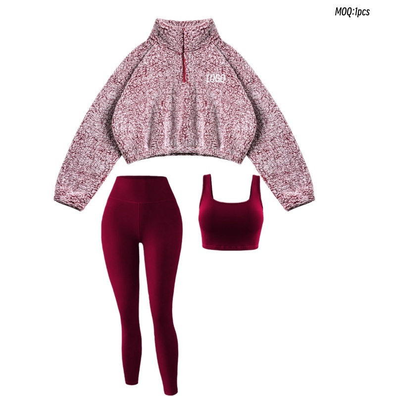 Aoyema Women's Sports Wear Yoga Suit 2025 Autumn Hoodie Half Zipper Breathable High Waist V-neck Three-piece Gym Fitness Set