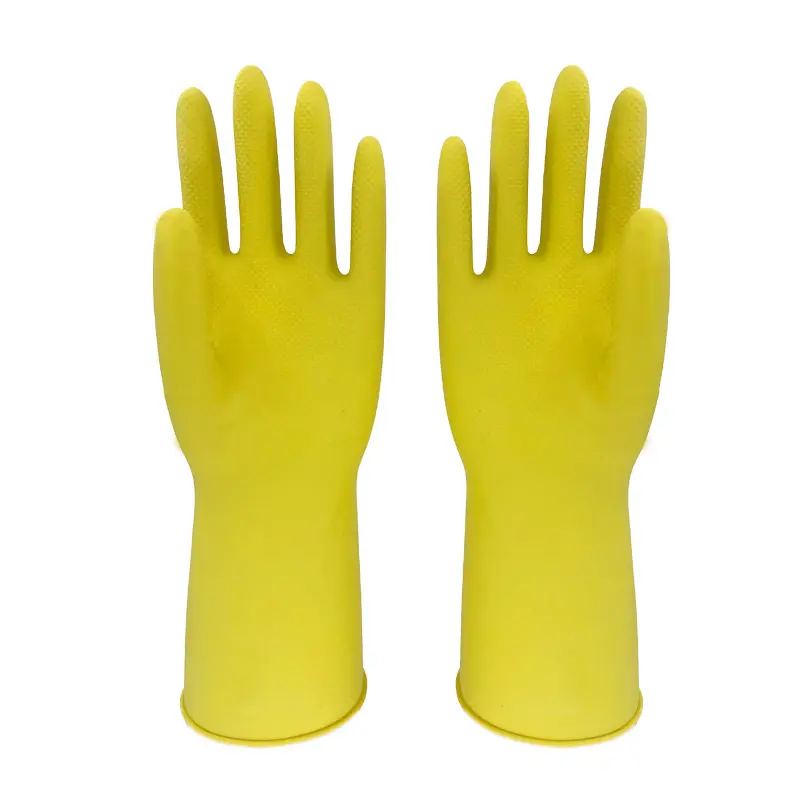 40g 노란색 제조업체 고무 딥 플록 줄 지어 라텍스 청소 설거지 가정용 작업 주방 방수 장갑