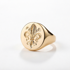 Bague Sceau de Cire Fleur d'Iris en Or Pur 18K Massif, Gravée à la Main, Coupe Radiante, Luxueuse, Haut de Gamme, Cadeau de Mariage Large - Product Image 1