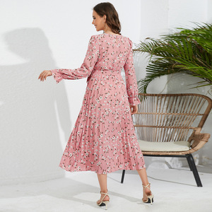 PRETTY STEPS Nuevo vestido plisado con volantes para mujer Cuello redondo, vestido floral delgado <span class=keywords><strong>de</strong></span> longitud media - Product Image 4