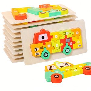 Wooden Children's Educational Cognitive Animal Traffic Shape Matching 3D Puzzle Cube Board Games Teaching Aids Toys for Kids - Product Image 1