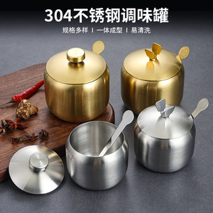 Stainless Steel <b>Spice</b> <b>Jar</b> 304 Gold With Spoon Kitchen Use - Product Image 2