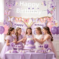 Nouvel Arrivage Transfrontalier Guirlandes Suspendues et Décorations Extensibles Thème Papillon Violet Style Anime pour Fête d'Anniversaire