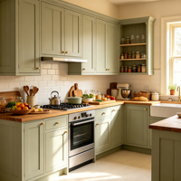 Armoire de cuisine classique sur mesure avec panneaux shaker, design écologique et installation facile pour la rénovation de cuisine de style farmhouse