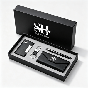 Coffrets cadeaux promotionnels d'entreprise de luxe 4 en 1 avec logo personnalisé, comprenant un stylo, un porte-cartes, un porte-clés et un étui à lunettes pour les employés - Product Image 3