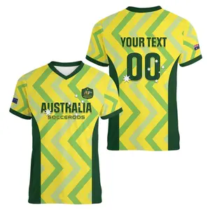 Jersey Olahraga Australia Sublimasi V-neck Bernapas Seragam Sepak Bola Aturan Australia Kaos Sepak Bola - Product Image 1