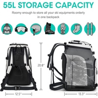 Sac à dos de ski grande capacité, imperméable, sac à bottes de ski 55L, sac à dos de snowboard avec compartiment pour casque, sac de transport pour équipement de ski d'extérieur