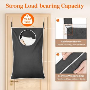 Cesto para la ropa sucia para colgar sobre la puerta, 33x15x85cm, cesta colgante plegable para baño, organizador de ropa, tela de poliéster - Product Image 3