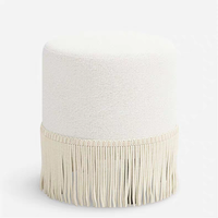 Fauteuil Vintage Exquis à Pompons, Tabouret de Maquillage, Chaise d'Appoint Moderne en Tissu Texturé pour Salon, Pouf Bas pour Chambre à Coucher