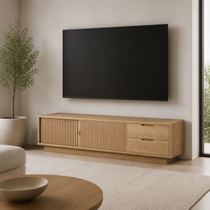 Meuble TV fin de style moderne personnalisé avec étagère ouverte, buffet en bois massif au design Shaker, laqué, meuble d'entrée - Product Image 3