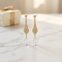 Boucles d'oreilles pendantes vintage Art Déco plaquées or 18 carats avec zircon cubique en forme de goutte, filigrane, longues, pour mariée, bijoux de mariage 2026, vente en gros, design léger