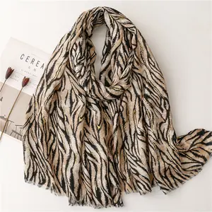 Vente en gros Offre Spéciale classique dames style rétro hijab foulards haute qualité sergé coton bord marron écharpe zèbre