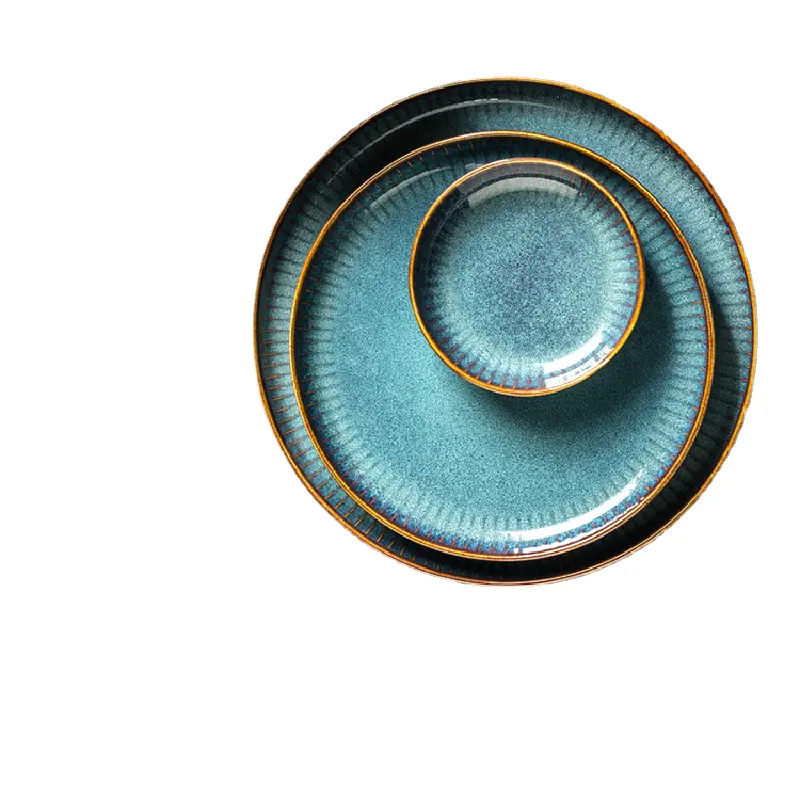 食器皿プレートスクエアセラミック食器セット高級ストック石器新しいスタイルの青い磁器ディナー
